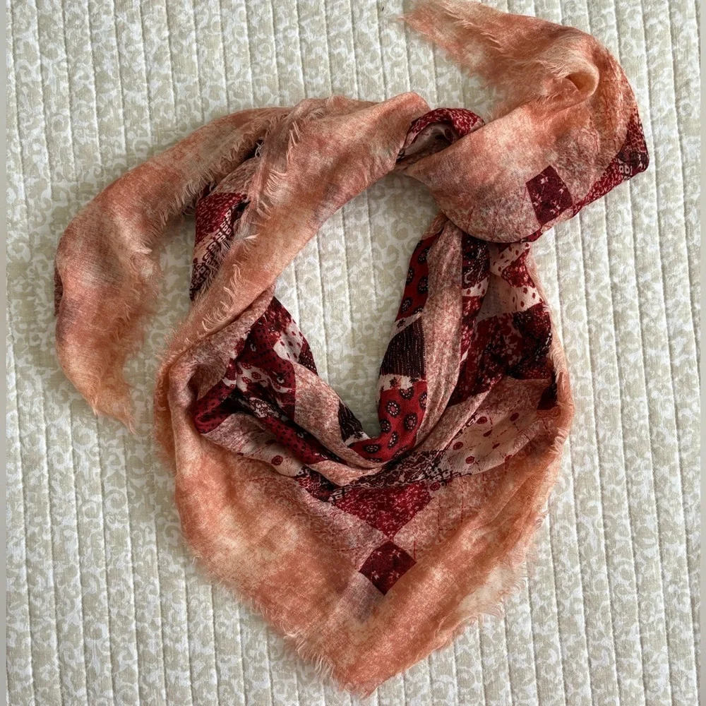 Oversized 100% Wool | Western Paisley Patchwork Floral Fringe Square Scarf Wrap